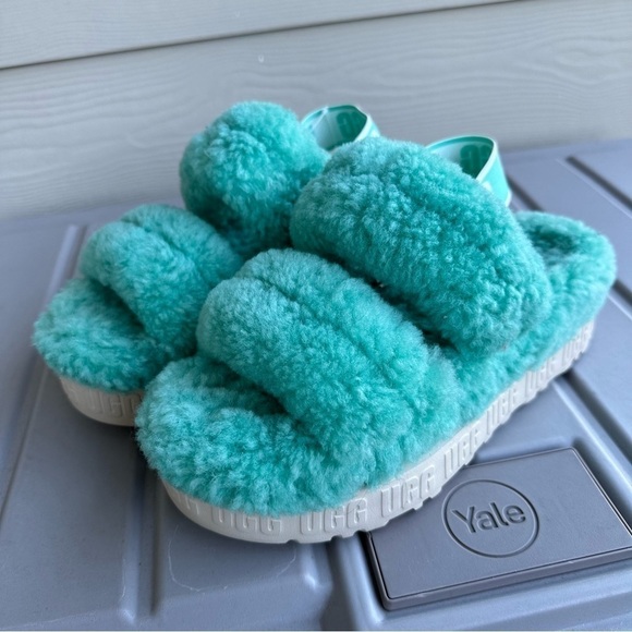 UGG Oh Fluffita Sherpa Platform Sandals Inside Outside Tiffany Blue Size 8 Women - Picture 4 of 9
